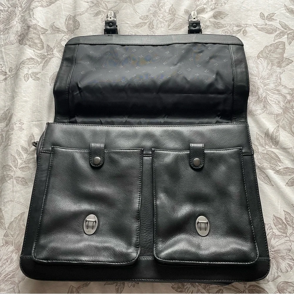 Kenneth‎ Cole Reaction Black Leather Laptop Bag Briefcase Career Work School